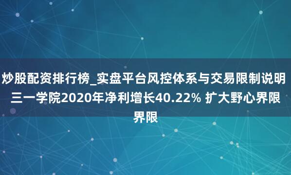 炒股配资排行榜_实盘平台风控体系与交易限制说明 三一学院2020年净利增长40.22% 扩大野心界限